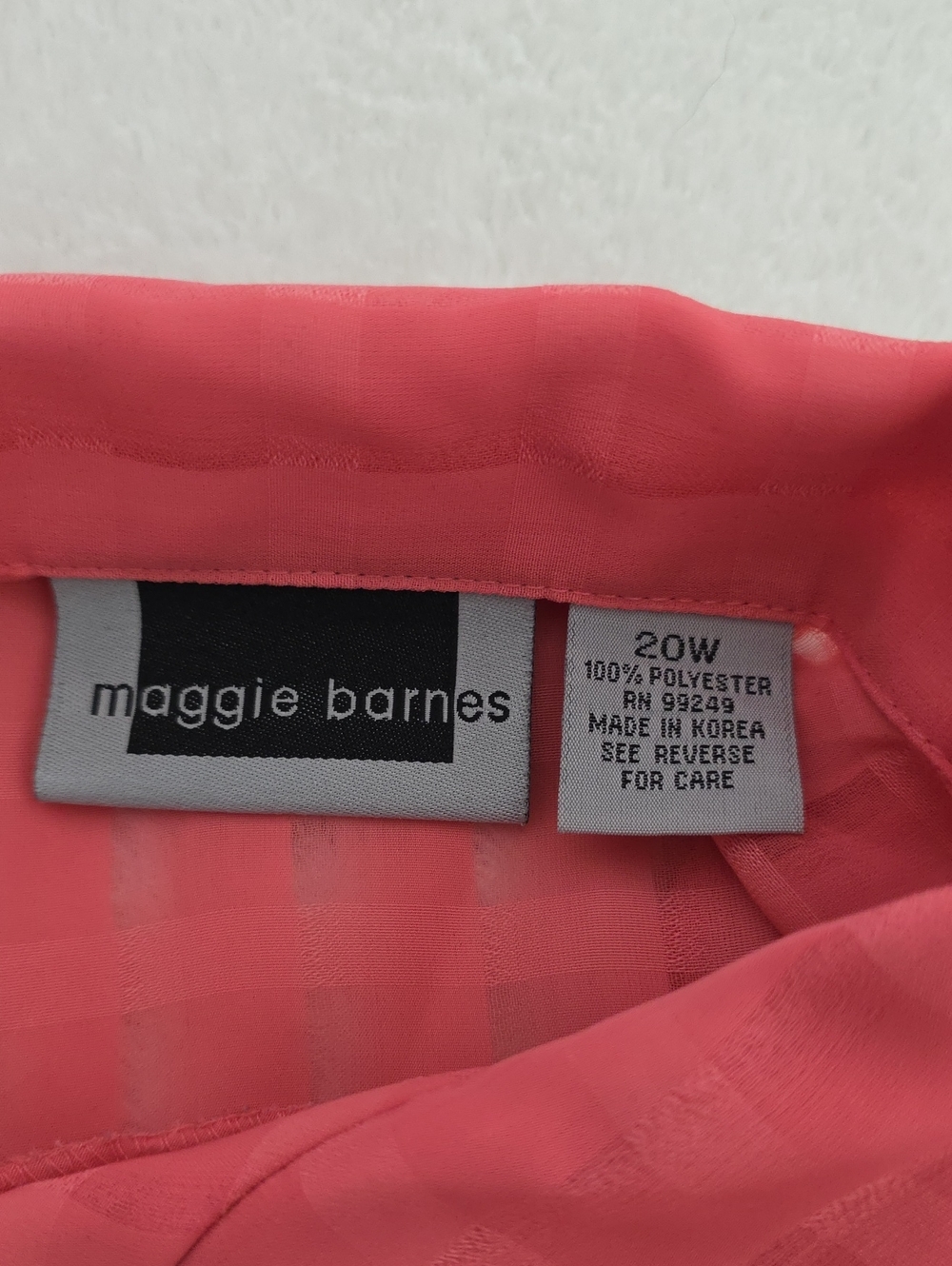 Maggie Barnes Coral Semi-Sheer Check Button Front Blouse 20W - Picture 3 of 6